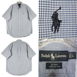 Polo Ralph Lauren Shirt Oxford Button Down Blue Plaid Gingham SS Size Large L